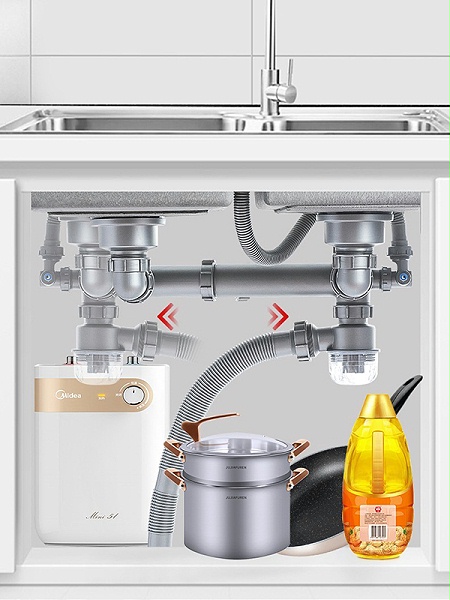 厂家直销的省空间厨房水槽左右后置下水套装